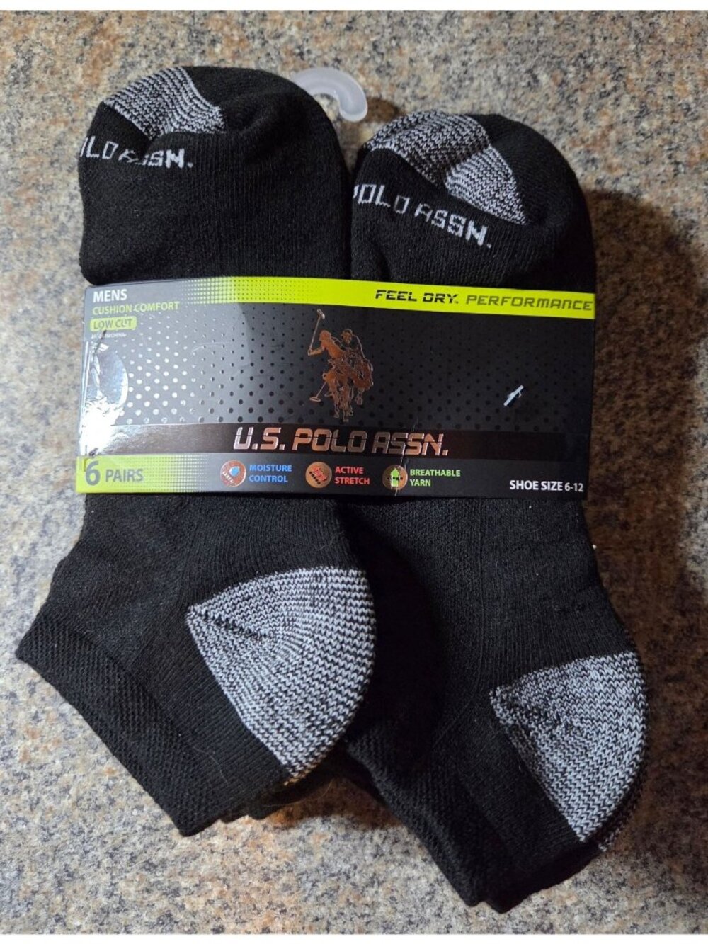 U.S. Polo Assn. Mens 6-Pack Low Cut Socks Cushion Comfort Size 6-12 Black & Gray